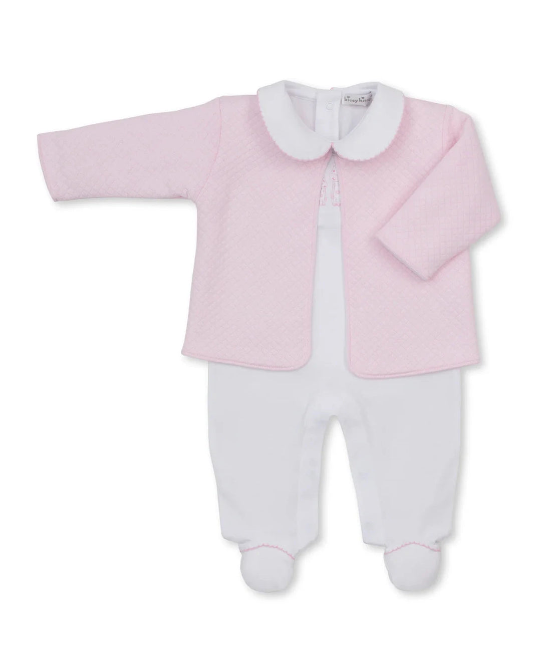 Giraffe Laughs White Footie & Pink Jacquard Jacket Set Girl Footie Kissy Kissy 