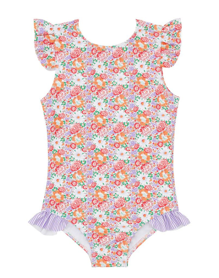 Girls Island Blossom Ruffle Cap Sleeve Rashguard One Piece Girl Bathing Suit Minnow 