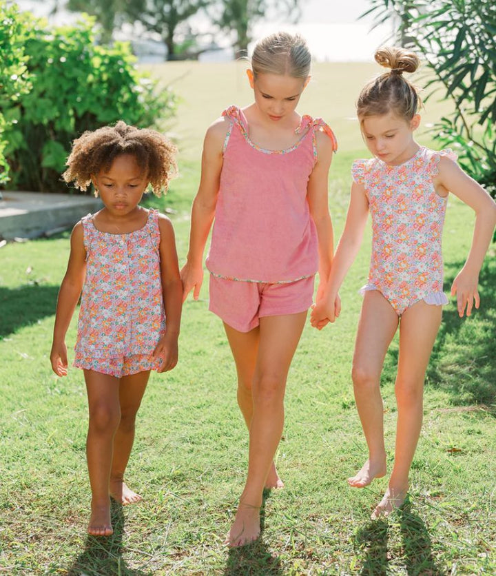 Girls Island Blossom Ruffle Cap Sleeve Rashguard One Piece Girl Bathing Suit Minnow 