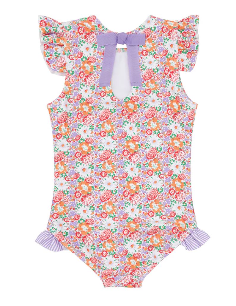 Girls Island Blossom Ruffle Cap Sleeve Rashguard One Piece Girl Bathing Suit Minnow 