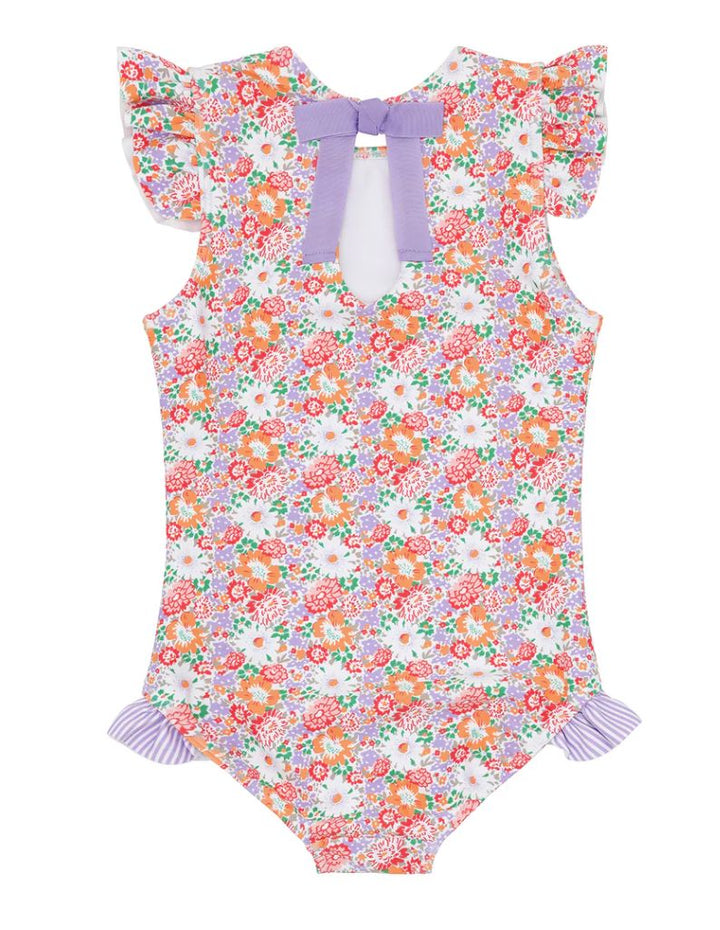 Girls Island Blossom Ruffle Cap Sleeve Rashguard One Piece Girl Bathing Suit Minnow 