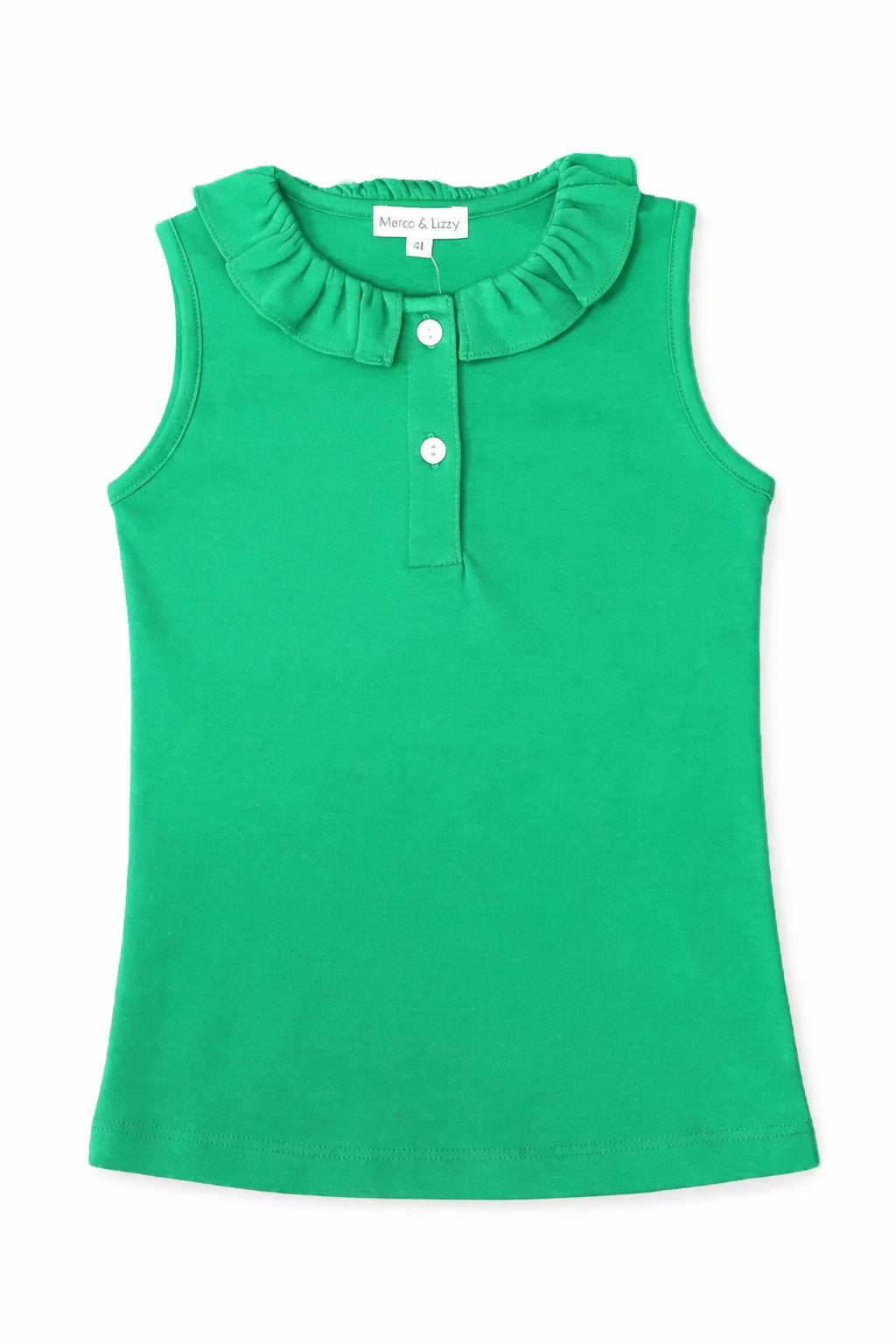 Girl's Pima Ruffle Top - Green Girl Shirt Marco and Lizzy 
