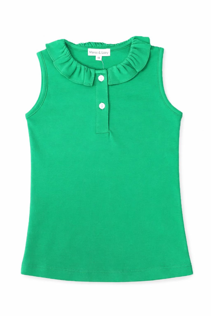 Girl's Pima Ruffle Top - Green Girl Shirt Marco and Lizzy 