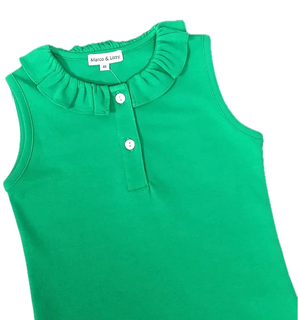 Girl's Pima Ruffle Top - Green Girl Shirt Marco and Lizzy 