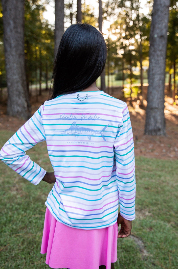 Girls' Pro Performance Fishing T-shirt - Multi Colored Stripe Girl Shirt Prodoh 