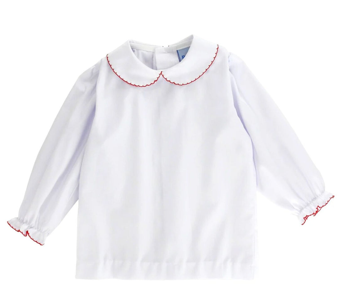 Girl's Ruffle Shirt - Red Picot Trim Girl Shirt Proper Peony 