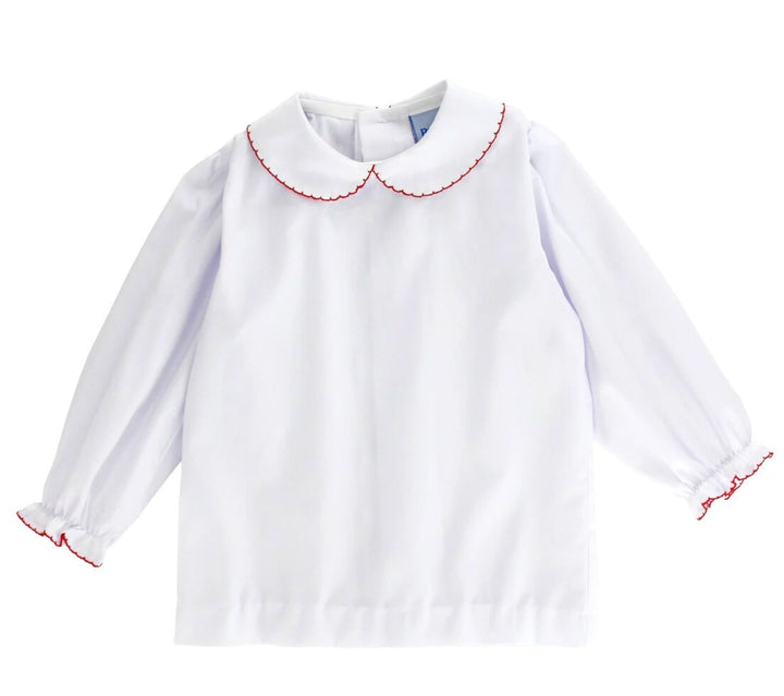 Girl's Ruffle Shirt - Red Picot Trim Girl Shirt Proper Peony 