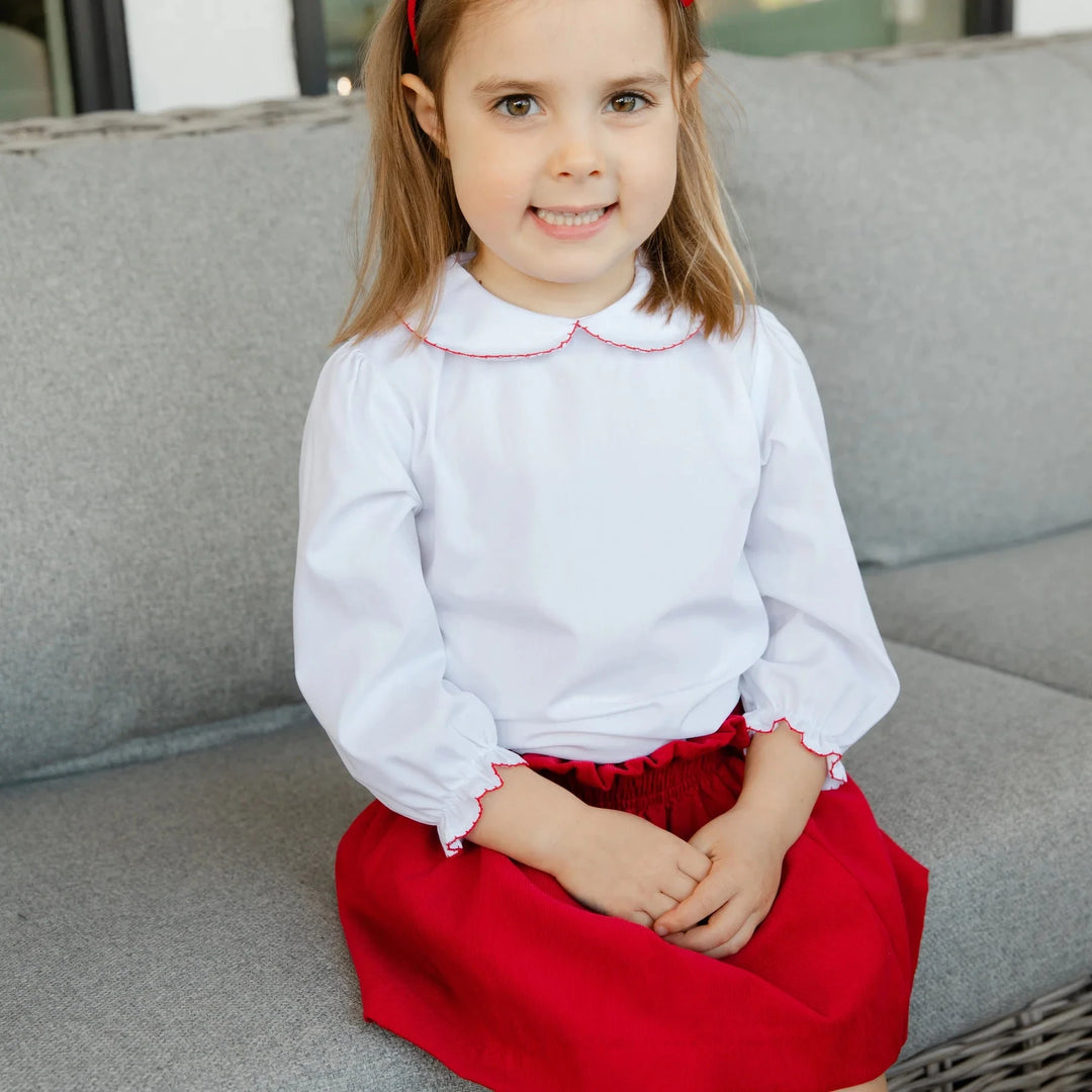 Girl's Ruffle Shirt - Red Picot Trim Girl Shirt Proper Peony 
