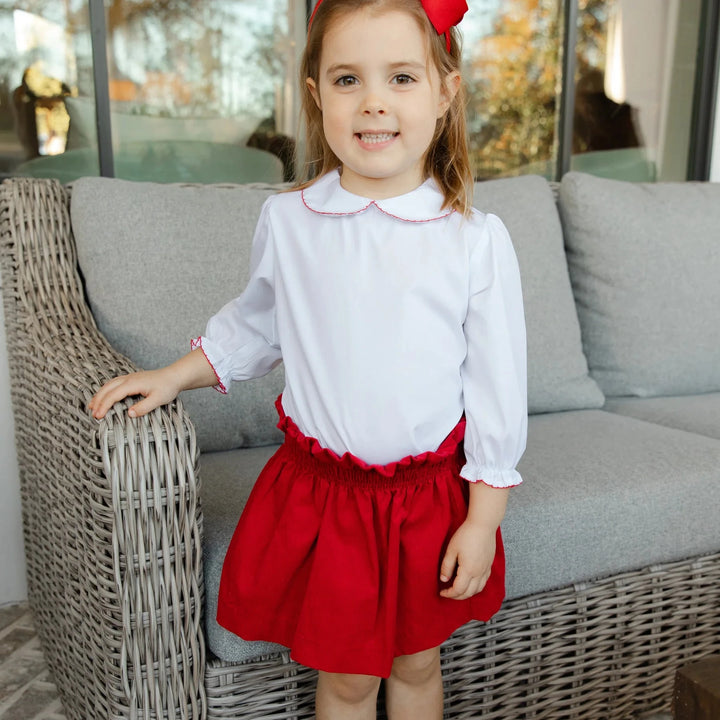Girl's Ruffle Shirt - Red Picot Trim Girl Shirt Proper Peony 
