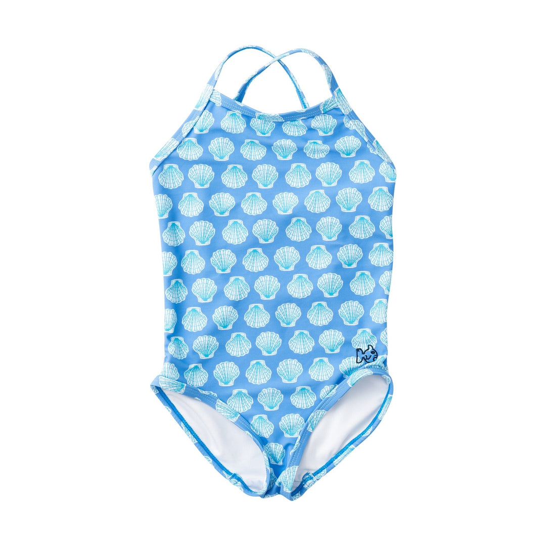 Girls' Spring Tides Bow Back Swimsuit - Marina Blue Shells Girl Bathing Suit Prodoh 