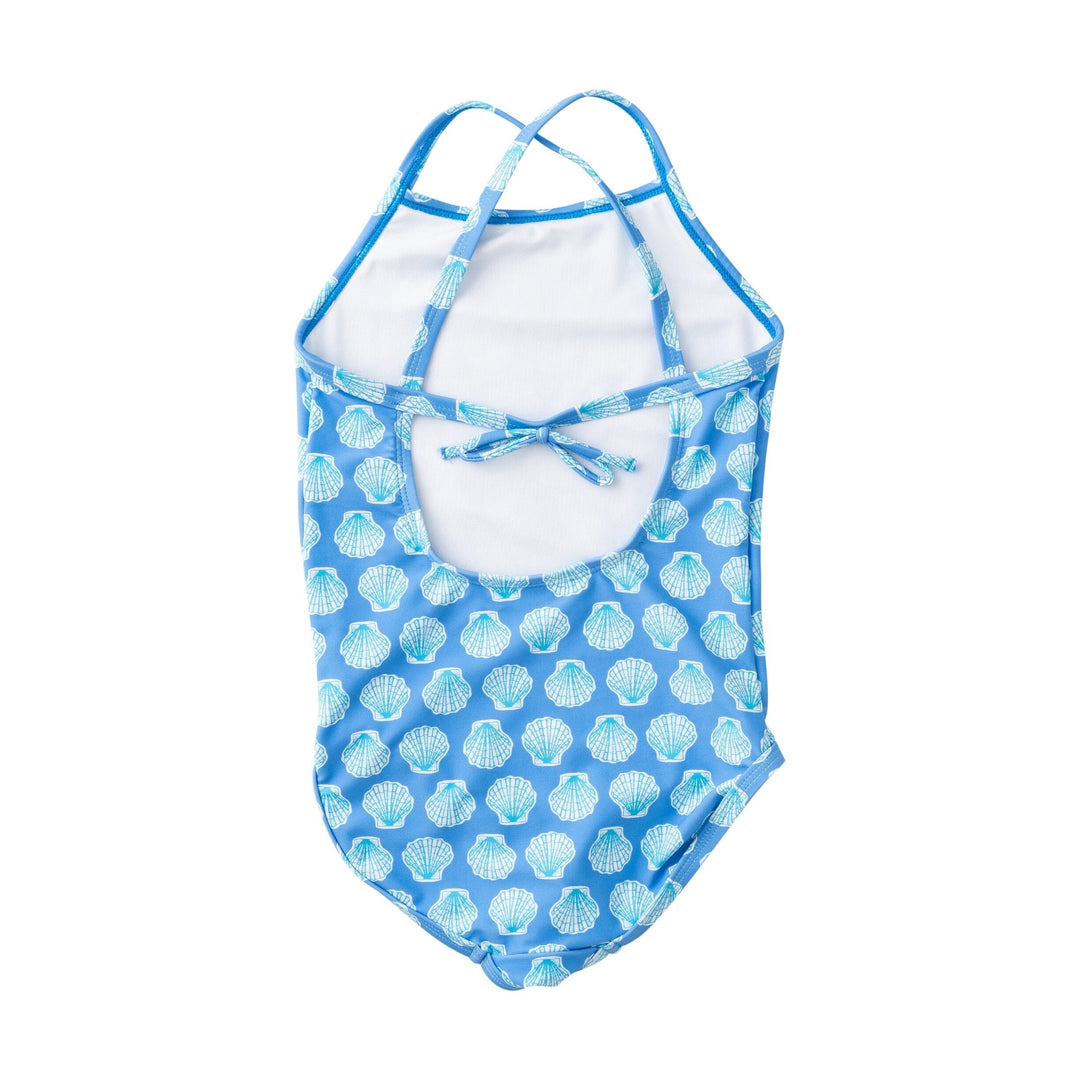 Girls' Spring Tides Bow Back Swimsuit - Marina Blue Shells Girl Bathing Suit Prodoh 