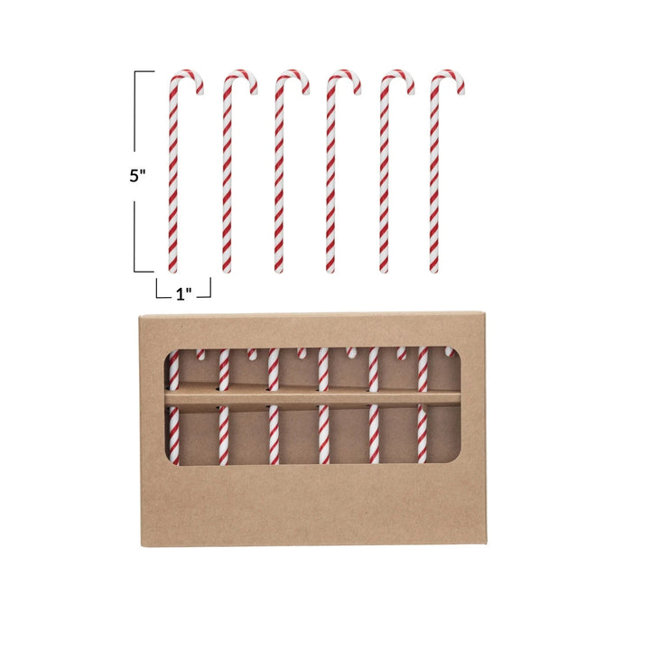 Glass Candy Cane Shaped Stir Sticks - Boxed Set of 6 Stir Sticks Creative Brands 