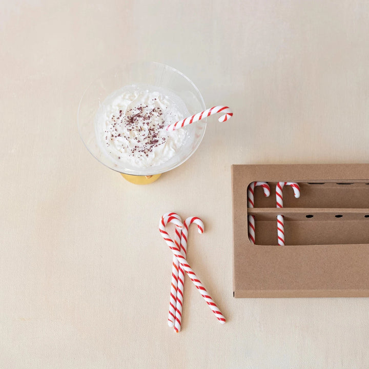 Glass Candy Cane Shaped Stir Sticks - Boxed Set of 6 Stir Sticks Creative Brands 