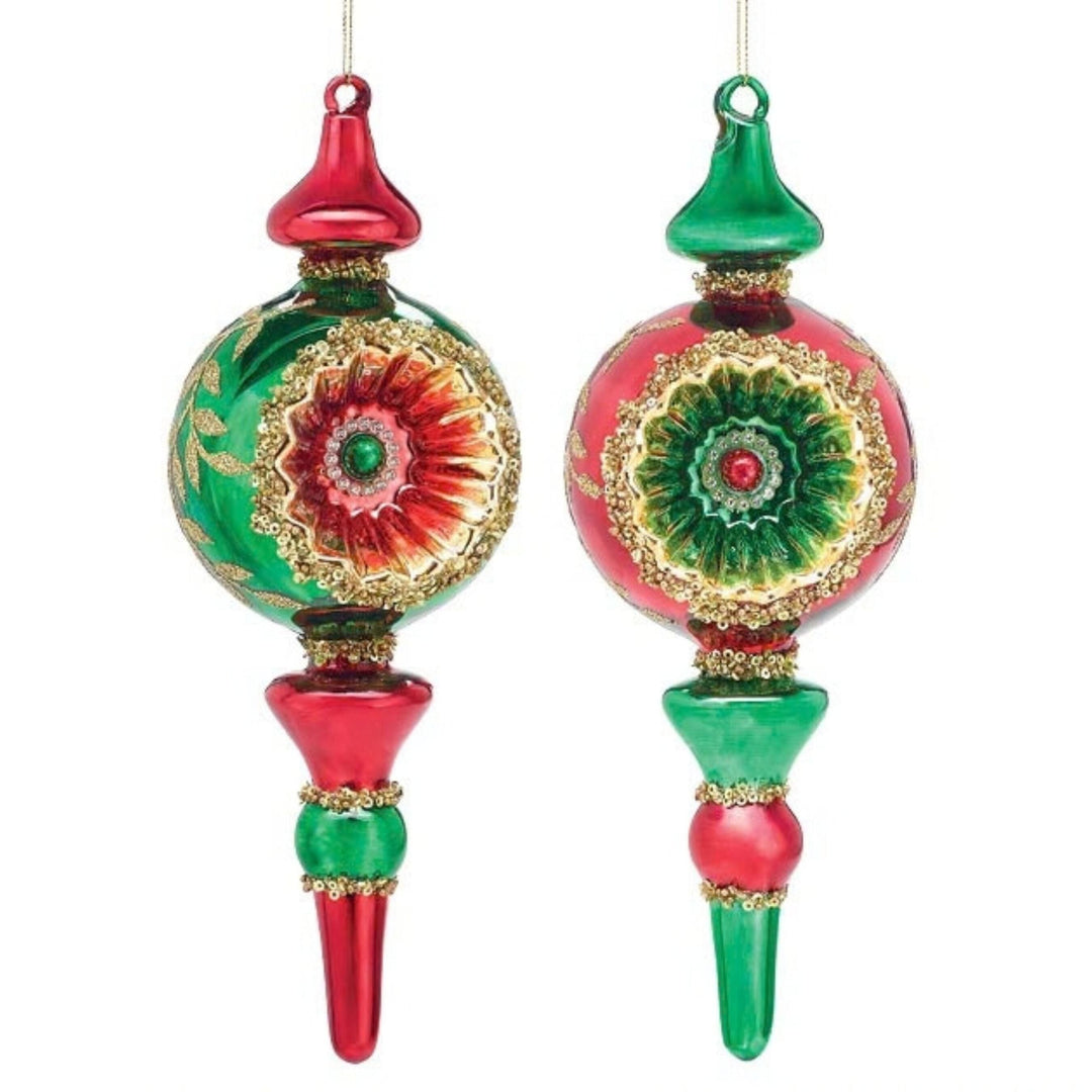 Glass Ornament Red And Green Finials Ornament Burton and Burton 