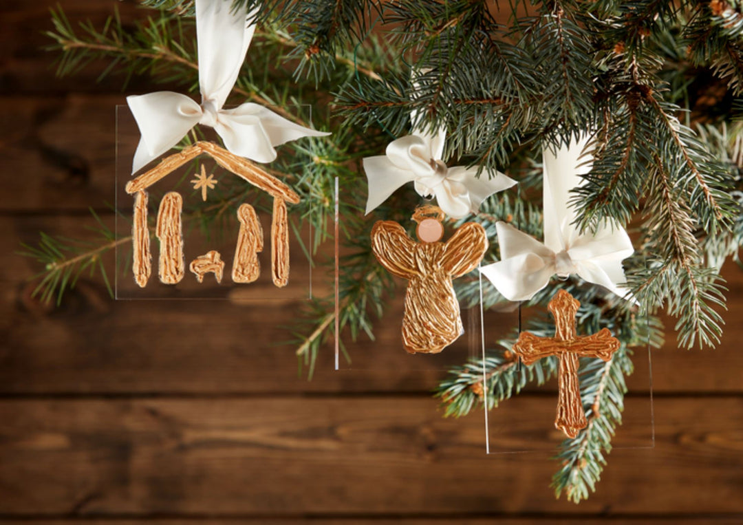 Gold and Acrylic Ribboned Ornaments Christmas Ornament MudPie 