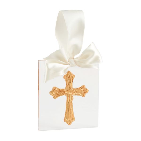 Gold and Acrylic Ribboned Ornaments Christmas Ornament MudPie Cross 