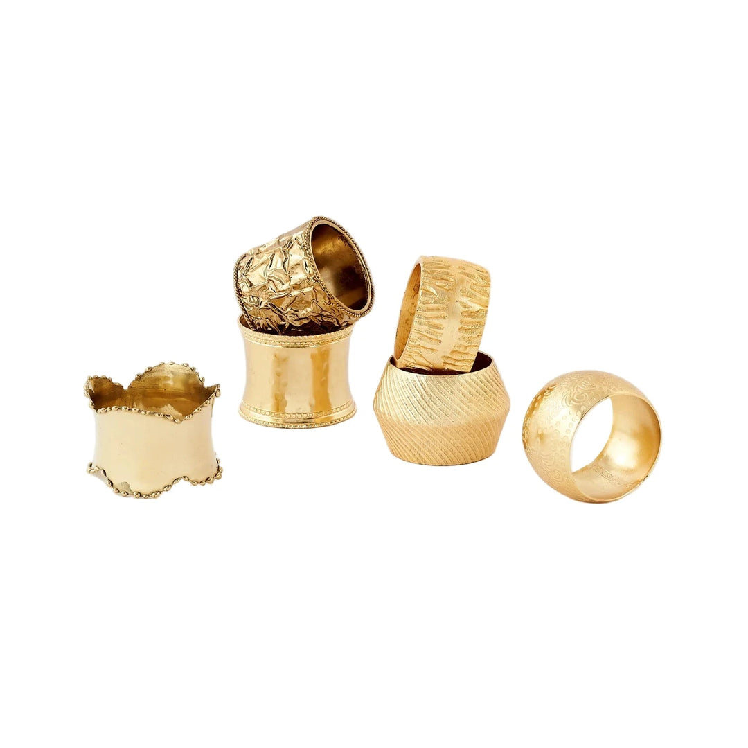 Gold Assorted Napkin Rings - Set of 6 Napkin Rings 180 Degrees 
