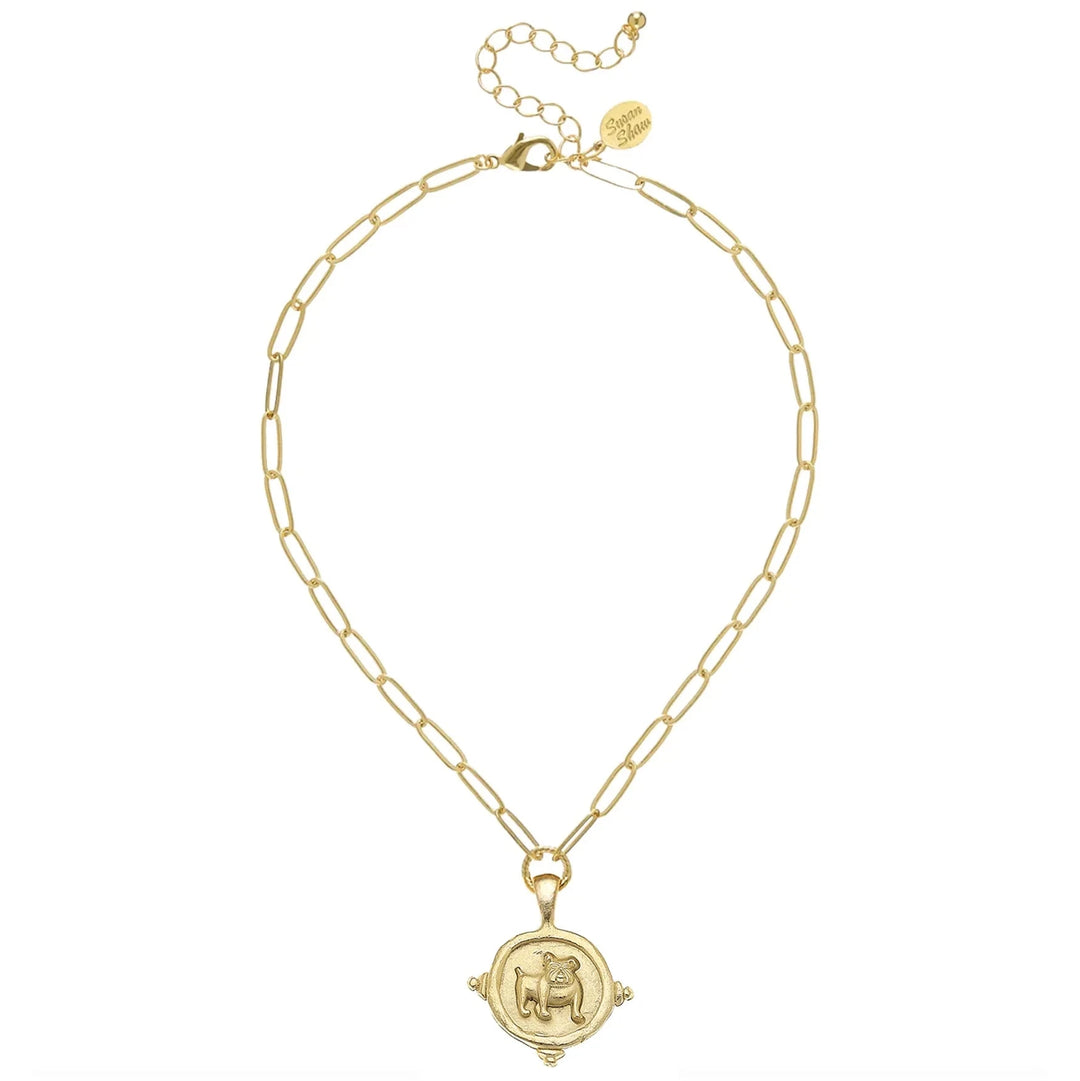 Gold Bulldog Intaglio on Medium Paper Clip Chain Necklace Womens Necklace Susan Shaw 
