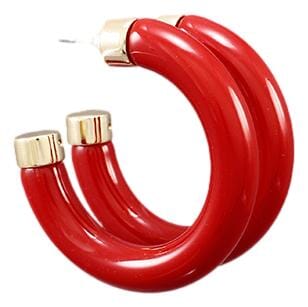 Gold Capped Acrylic Hoop Earrings Womens Earrings Golden Stella Red 