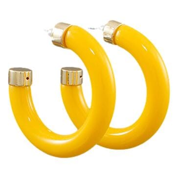 Gold Capped Acrylic Hoop Earrings Womens Earrings Golden Stella Yellow 