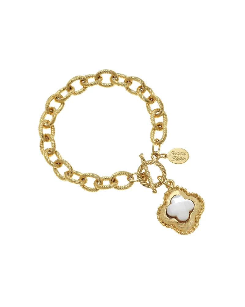 Gold Clover Mother of Pearl Toggle Necklace Womens Necklace Susan Shaw 