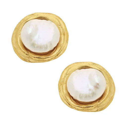 Gold Coin Pearl Stud Earrings Earrings Susan Shaw 