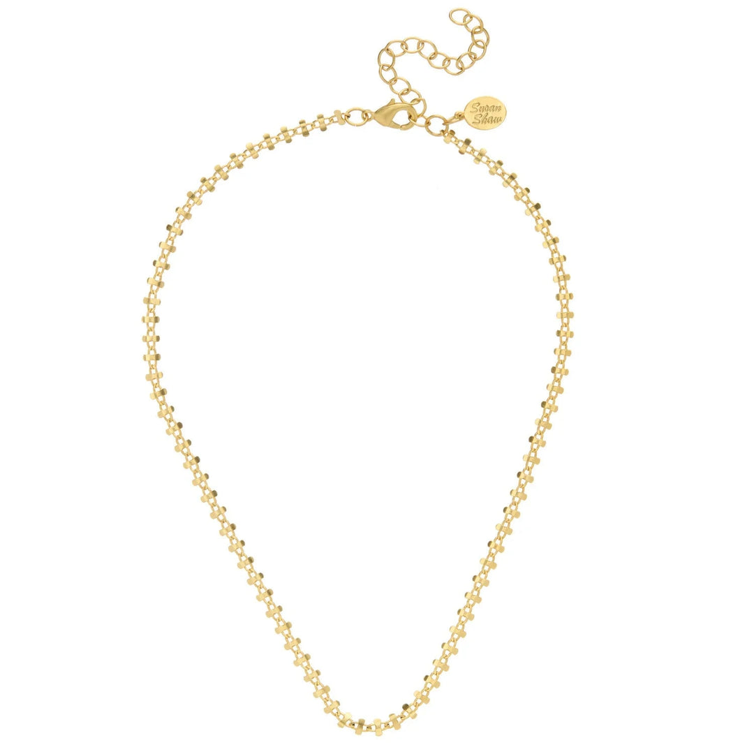 Gold Dainty Ladder Chain Necklace 16" Womens Necklace Susan Shaw 