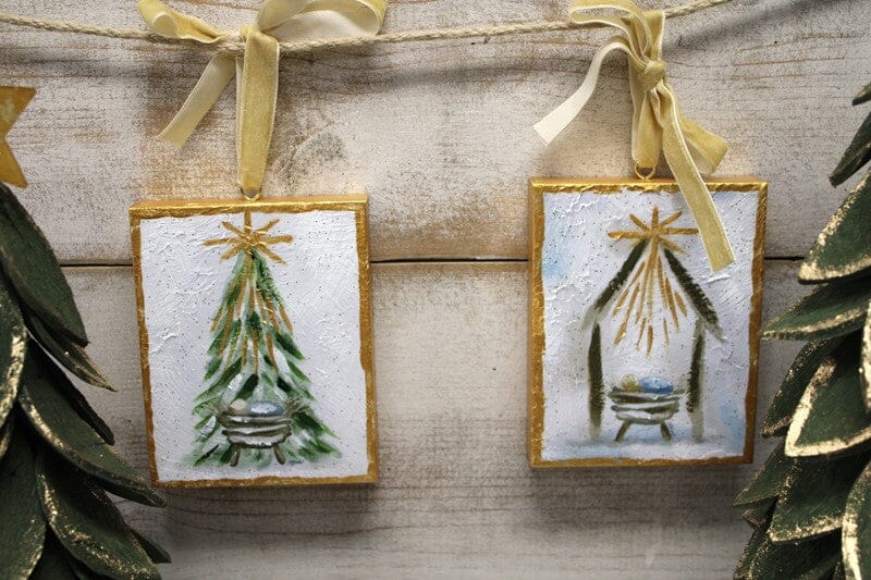 Gold Glitter Canvas Ornaments Christmas Ornament Trade Cie 