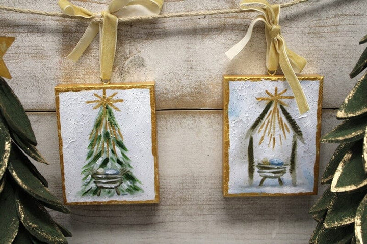 Gold Glitter Canvas Ornaments Christmas Ornament Trade Cie 