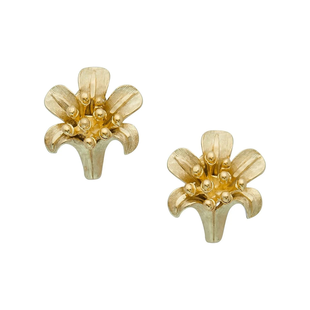 Gold Lily Flower Post Earrings Womens Earrings Susan Shaw 