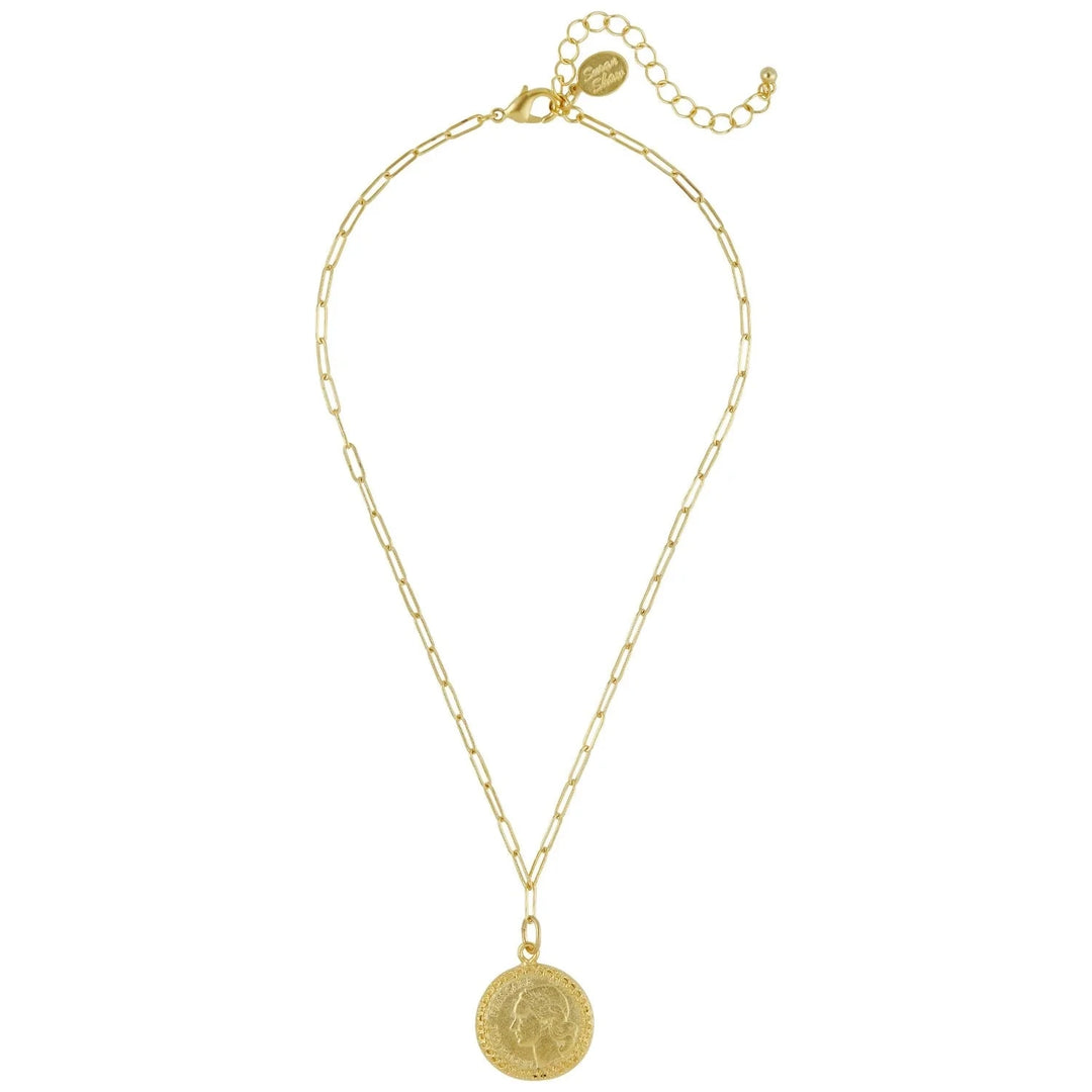 Gold Paperclip Chain with Coin Necklace Womens Necklace Susan Shaw 