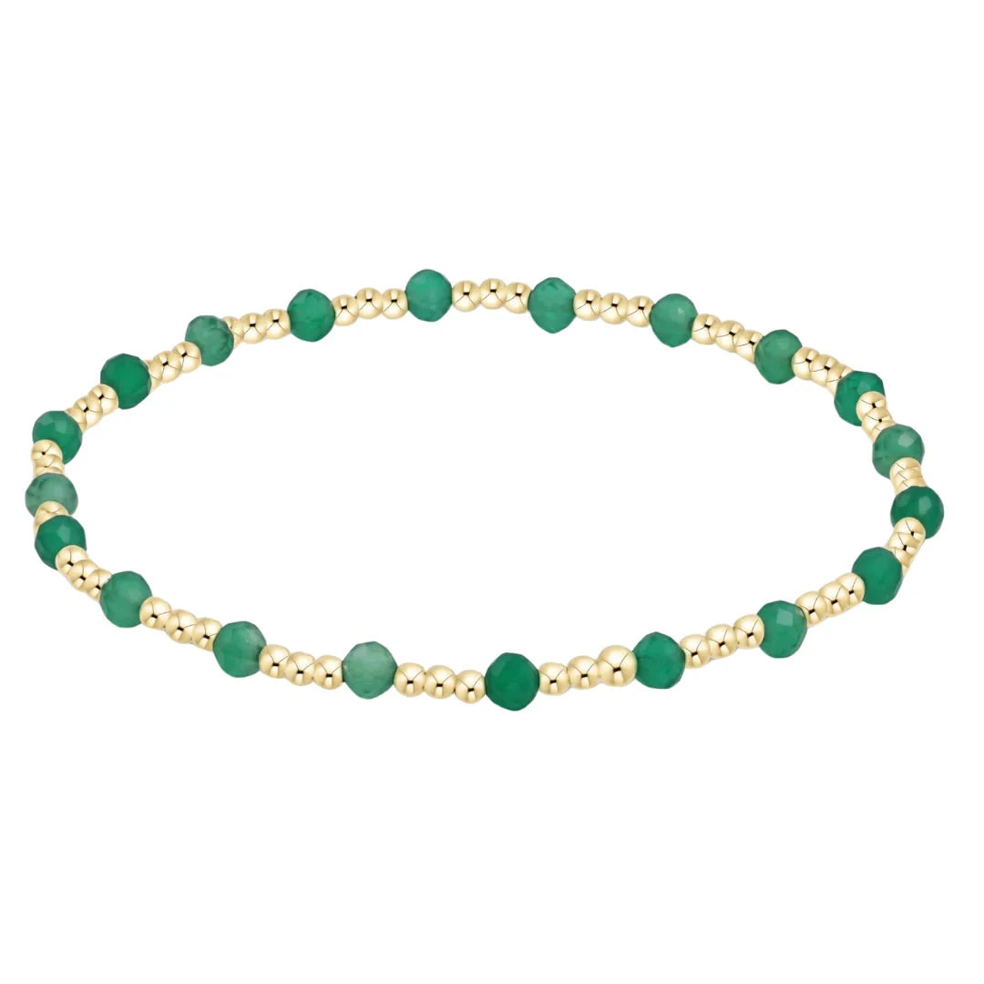 Gold Sincerity Pattern 3mm Bead Bracelet - Gemstones Womens Bracelet ENewton Green Onyx 