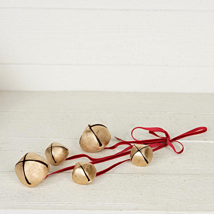 Gold Sleigh Bell Cluster with Red Ribbon Christmas Decor Impressive Enterprises 