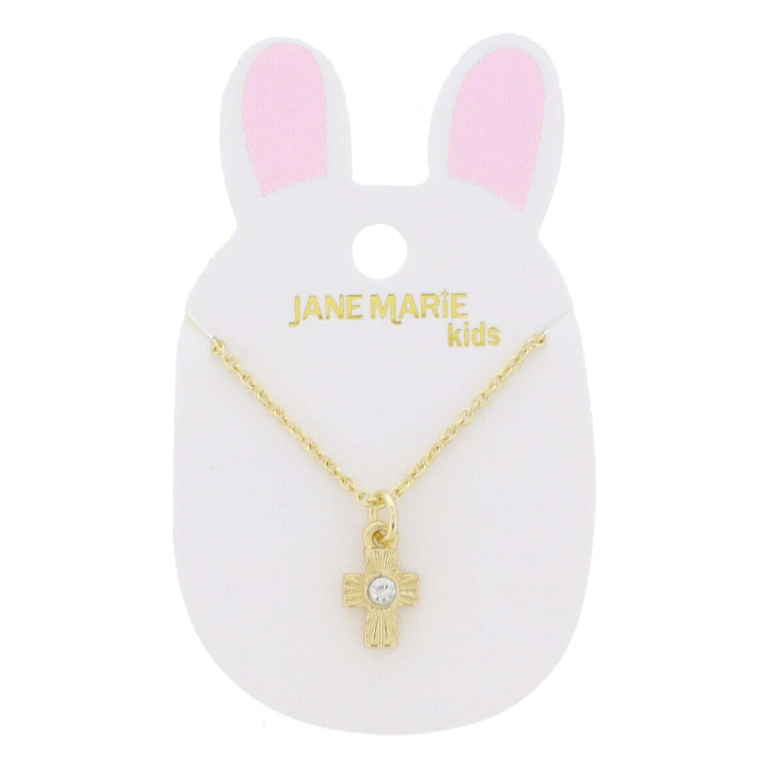 Gold Starburst Cross Necklace with Center Clear Crystal Girl Necklace Jane Marie 