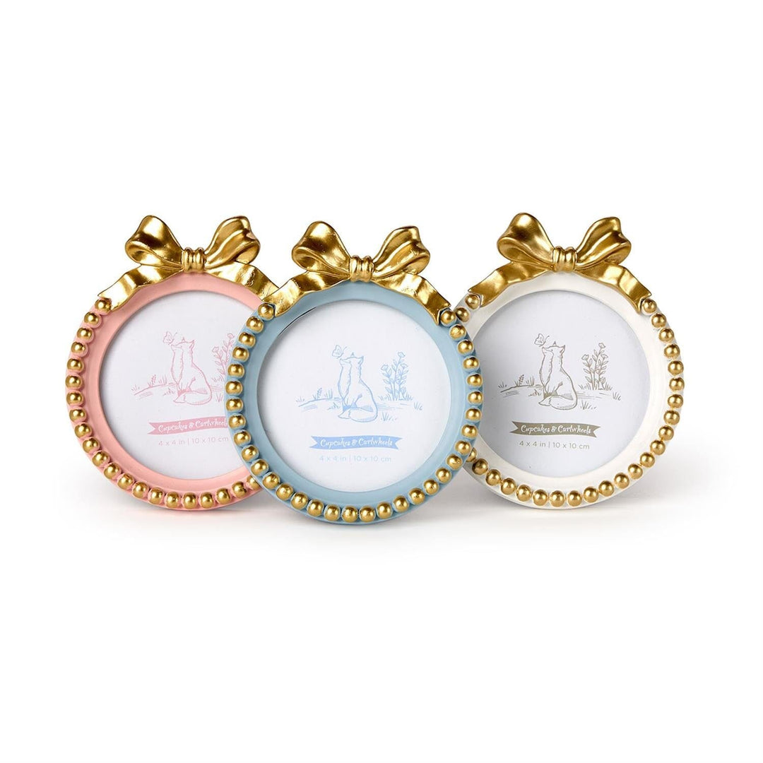 Golden Bow 4"x4" Round Photo Frames Picture Frames Two's Company 