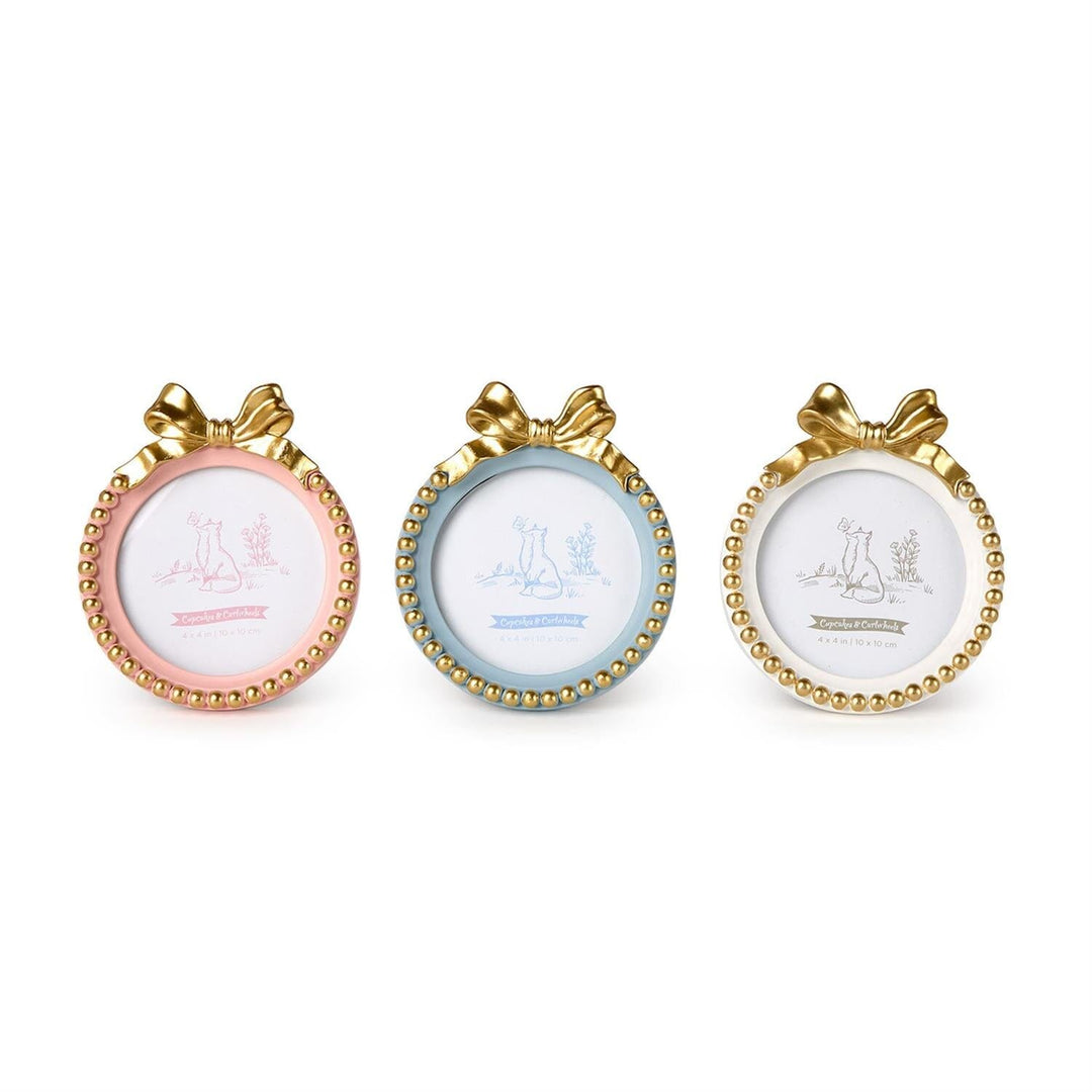 Golden Bow 4"x4" Round Photo Frames Picture Frames Two's Company 