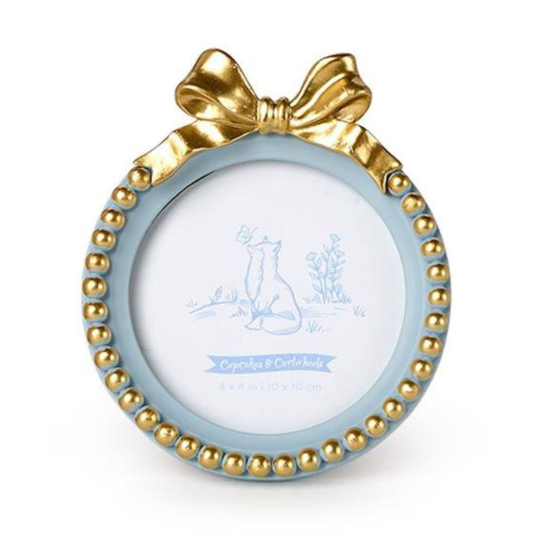 Golden Bow 4"x4" Round Photo Frames Picture Frames Two's Company Bliue 