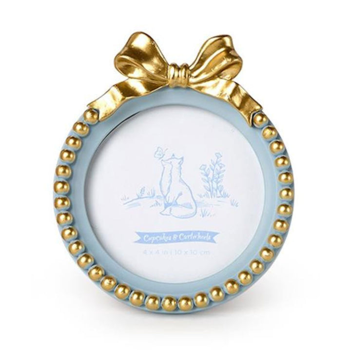 Golden Bow 4"x4" Round Photo Frames Picture Frames Two's Company Bliue 