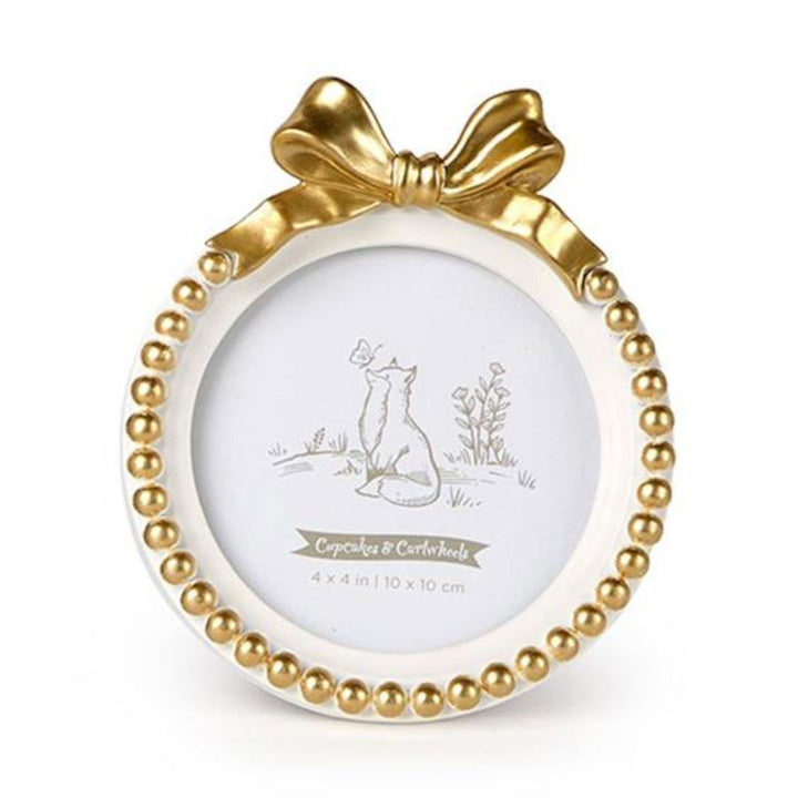 Golden Bow 4"x4" Round Photo Frames Picture Frames Two's Company White 