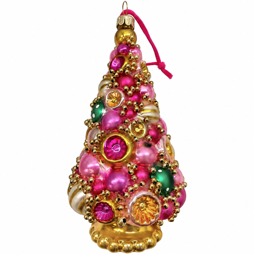 Golden Grandeur Tree Glass Ornament Christmas Ornament Park Hill Pink and Green 