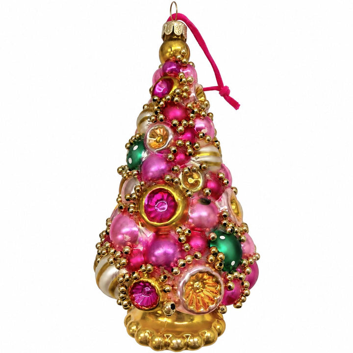 Golden Grandeur Tree Glass Ornament Christmas Ornament Park Hill Pink and Green 