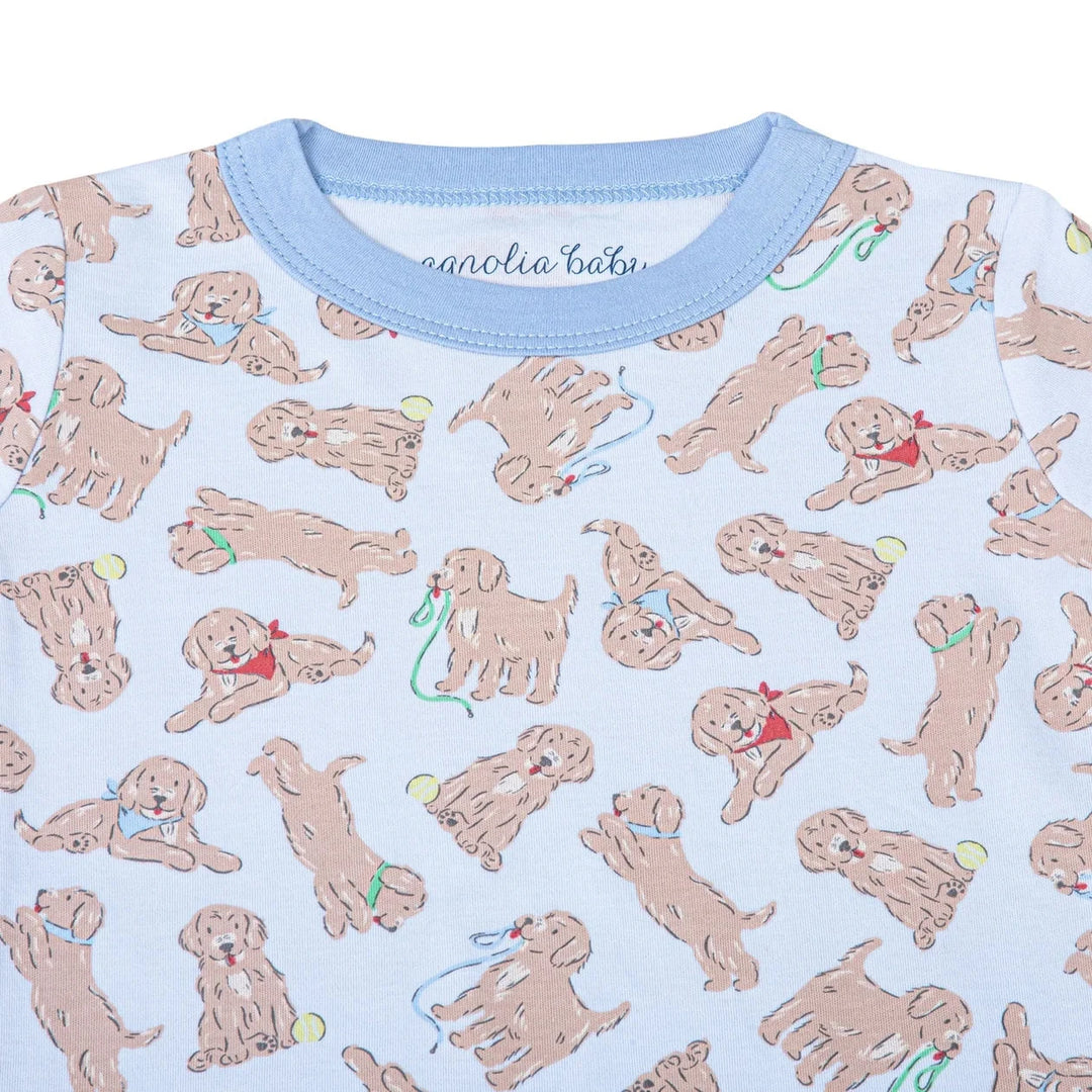 Golden Pup Short Pajamas - Light Blue Boy Pajamas Magnolia Baby 