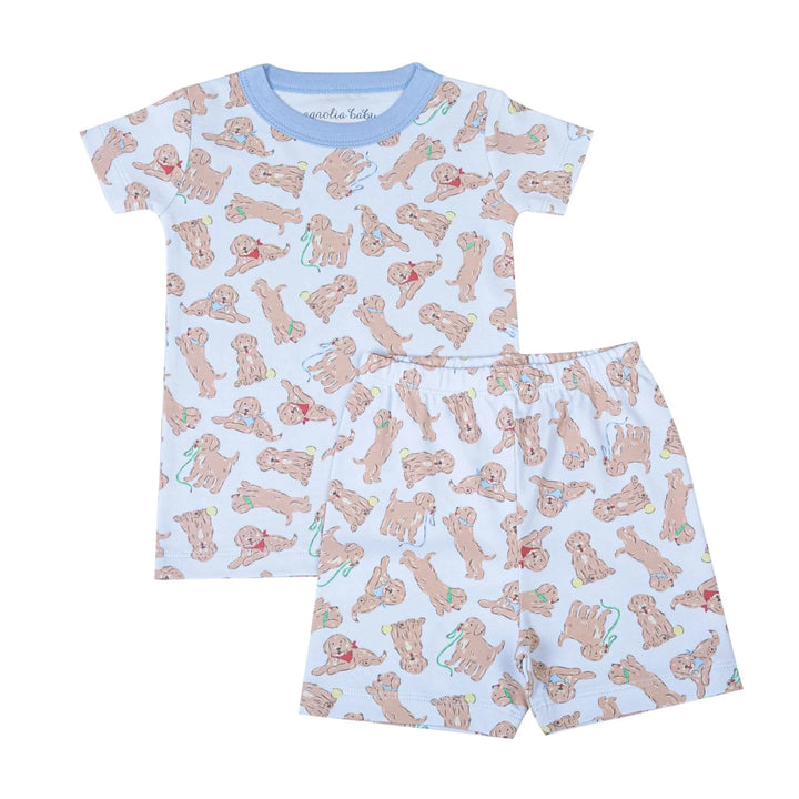 Golden Pup Short Pajamas - Light Blue Boy Pajamas Magnolia Baby 