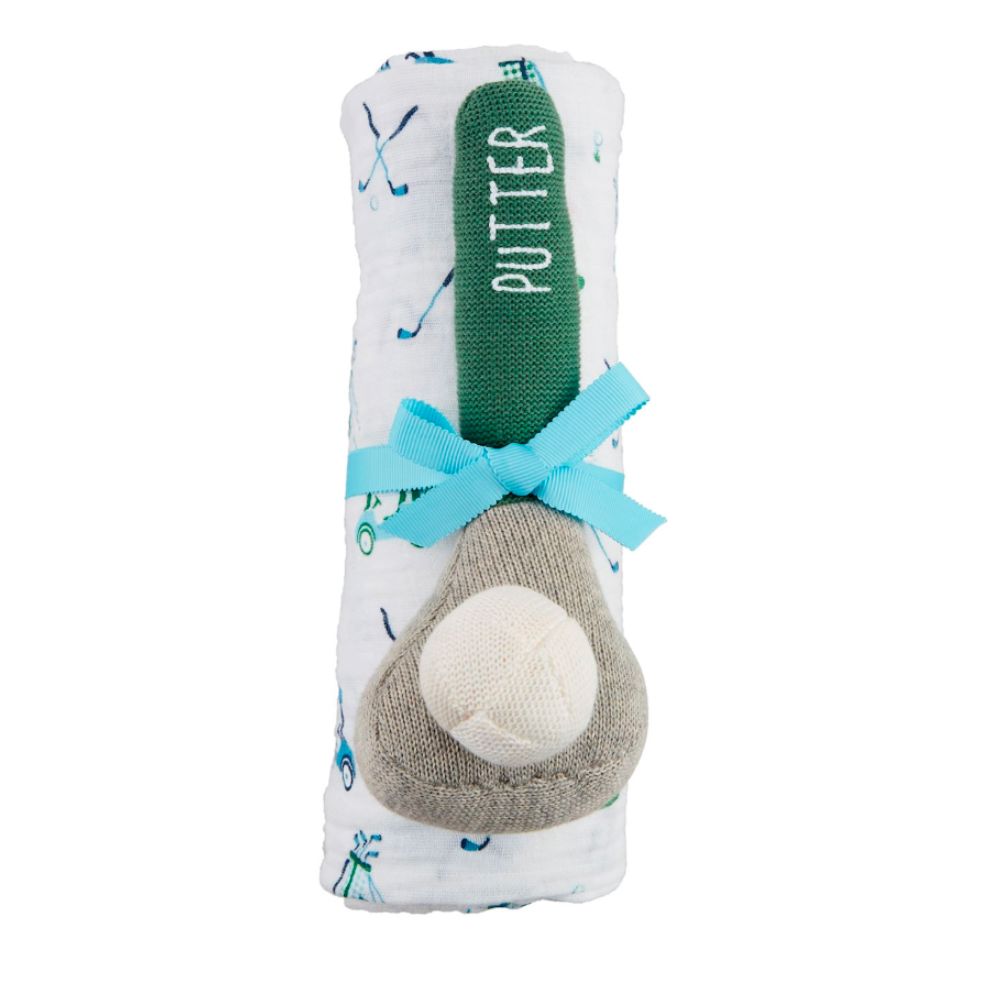 Golf Swaddle & Rattle Baby Blanket MudPie 