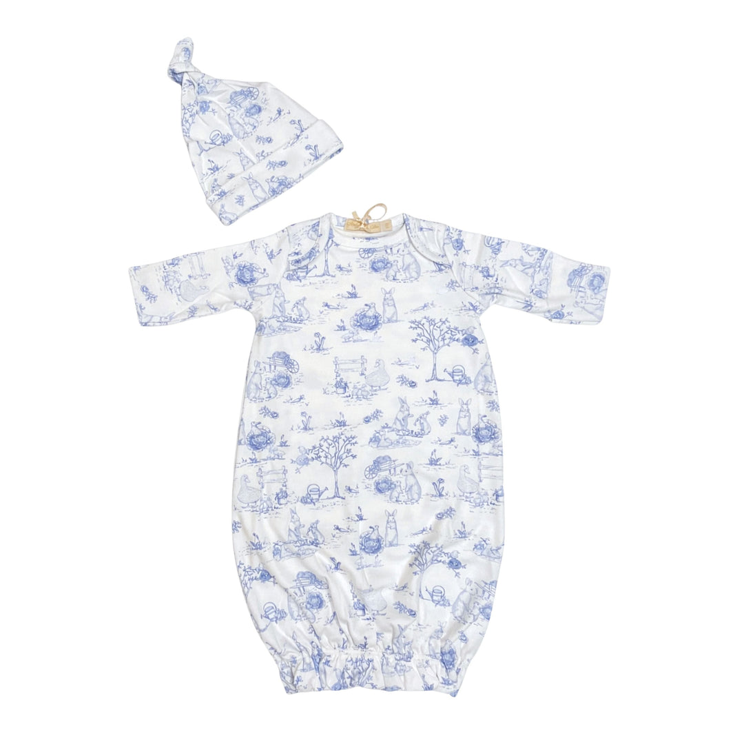 Gown and Hat Set - Blue Tolie Bunnies Girl Converter Gown Baby Club Chic 