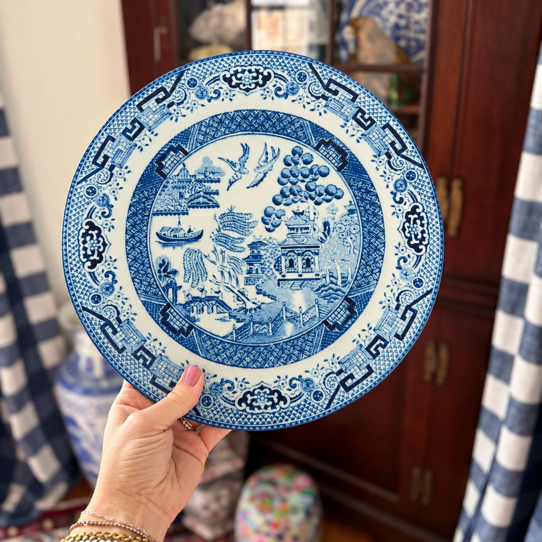 Grandmillennial China Plate Cutting Board - Blue & White Serving Piece Home with Hillary 