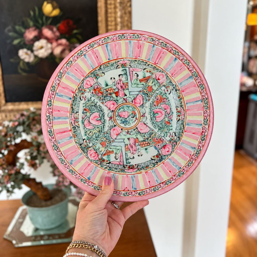 Grandmillennial China Plate Cutting Board - Reticulated Rose Medallion Serving Piece Home with Hillary 
