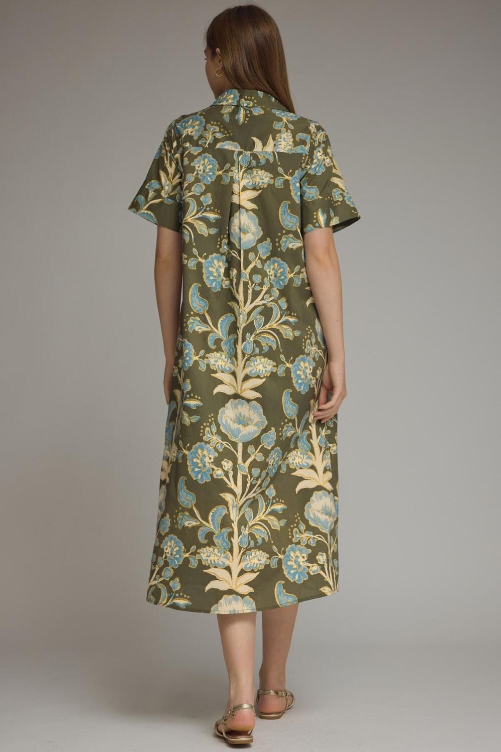 Green and Cream Filigree Midi Dress Womens Dress Entro 