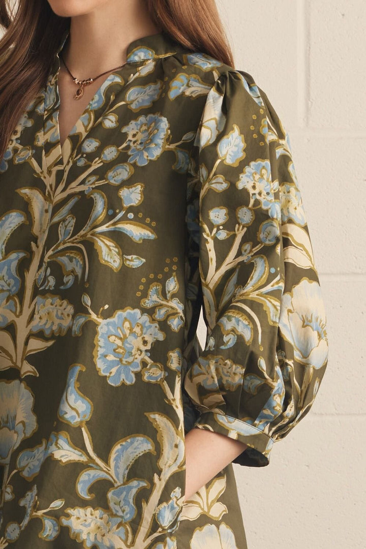 Green and Cream Filigree Mini Dress Womens Dress Entro 