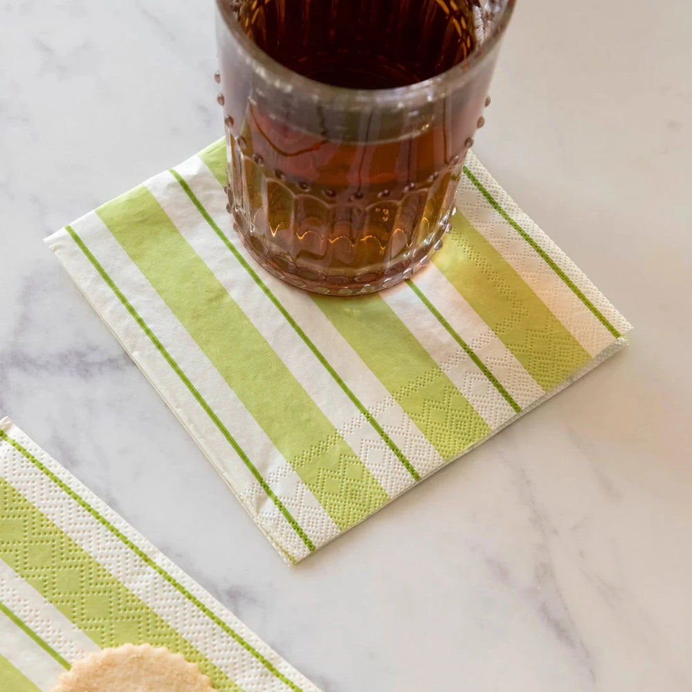 Green Awning Stripe Cocktail Napkins Cocktail Napkins Hester and Cook 